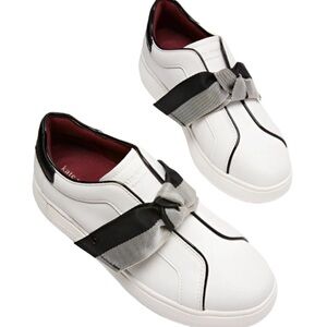 Kate Spade Lexi Bow Sneakers White Leather Black Trim Slip On Size 10